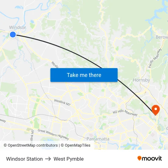 Windsor Station to West Pymble map