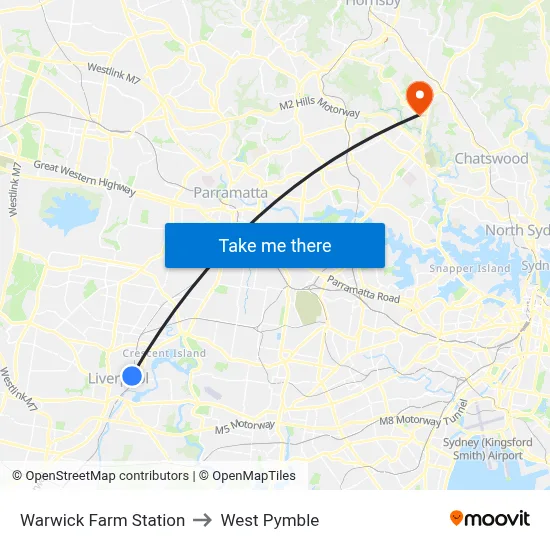 Warwick Farm Station to West Pymble map