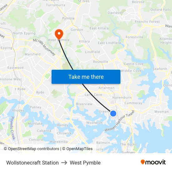 Wollstonecraft Station to West Pymble map