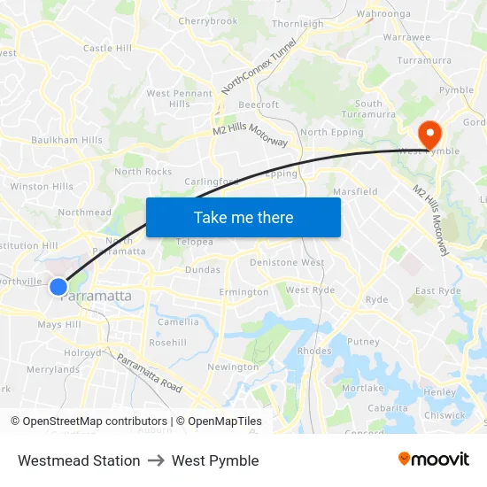 Westmead Station to West Pymble map