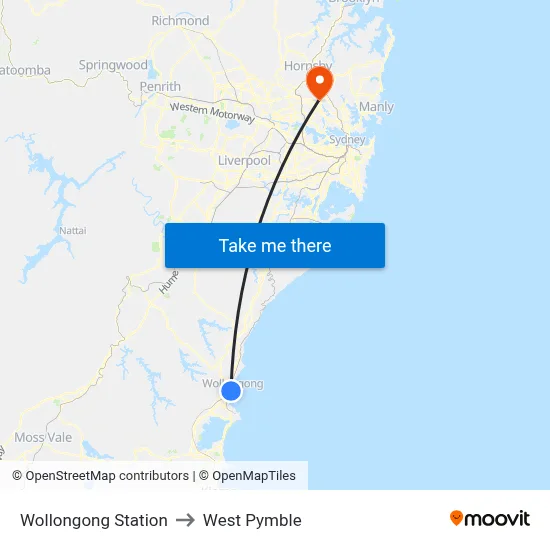 Wollongong Station to West Pymble map