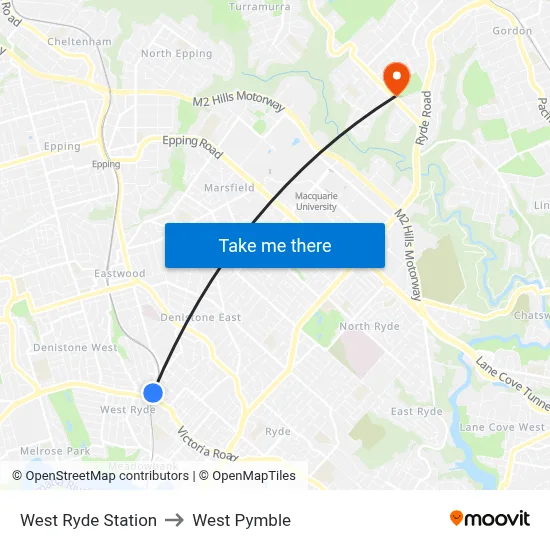 West Ryde Station to West Pymble map