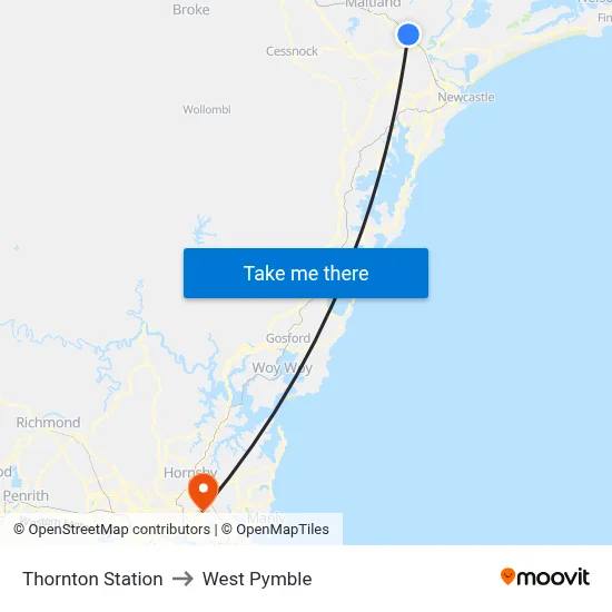 Thornton Station to West Pymble map
