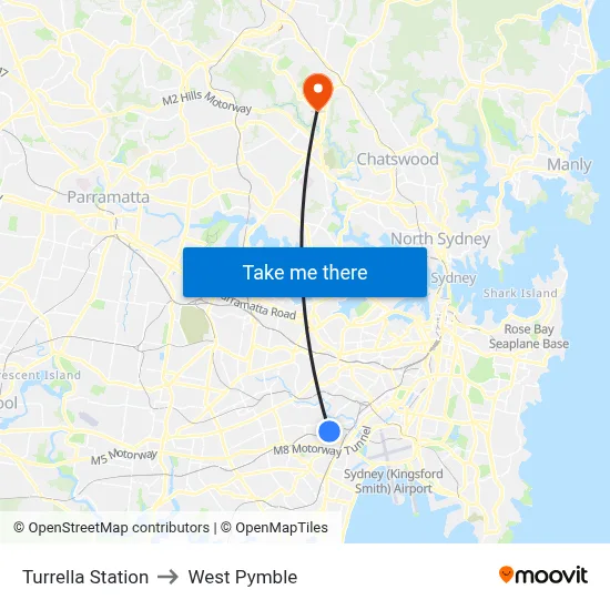 Turrella Station to West Pymble map