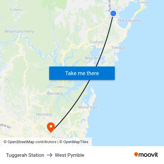 Tuggerah Station to West Pymble map