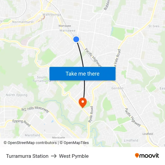 Turramurra Station to West Pymble map