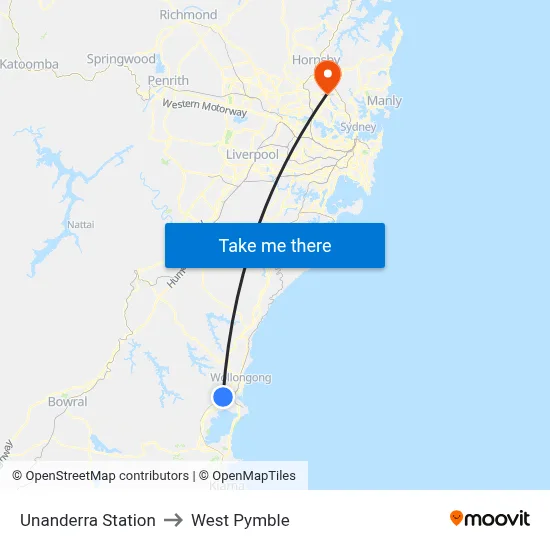 Unanderra Station to West Pymble map