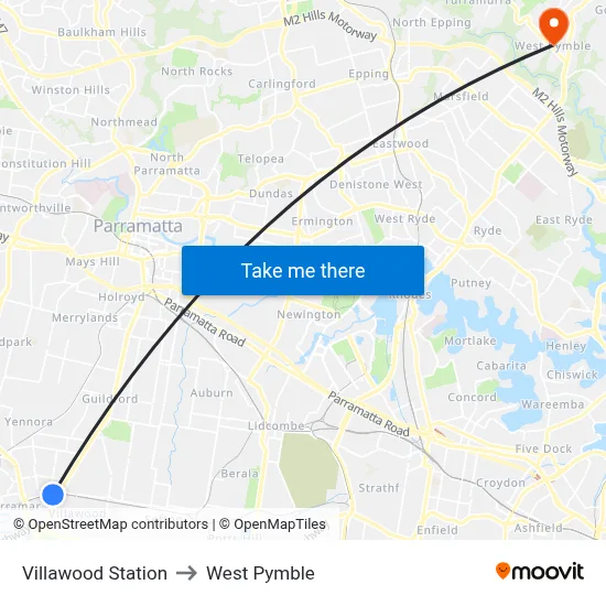 Villawood Station to West Pymble map
