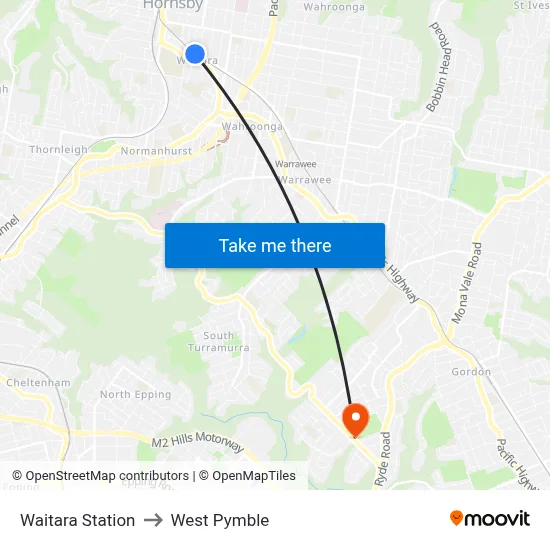 Waitara Station to West Pymble map