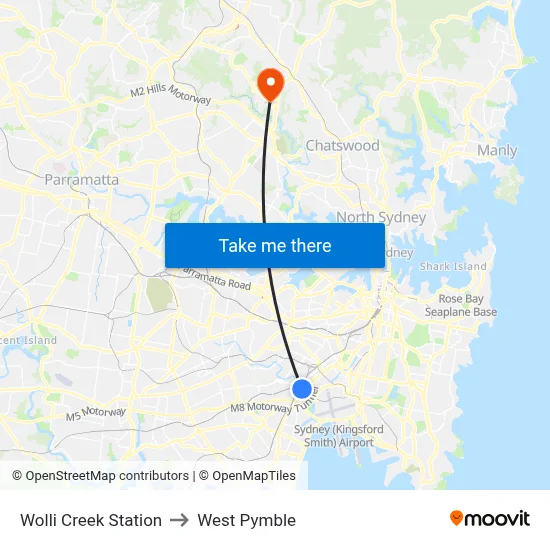 Wolli Creek Station to West Pymble map