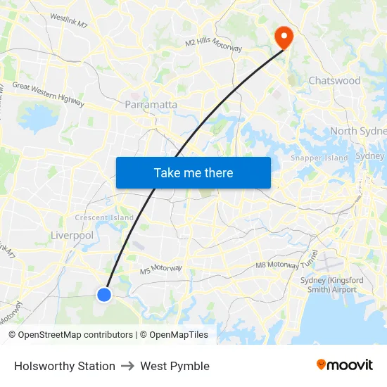 Holsworthy Station to West Pymble map