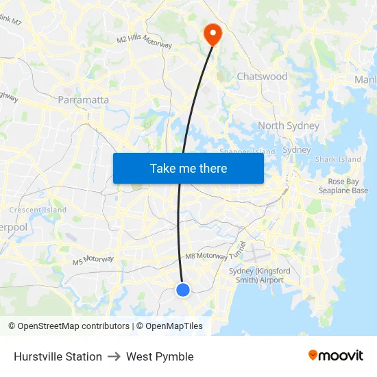 Hurstville Station to West Pymble map