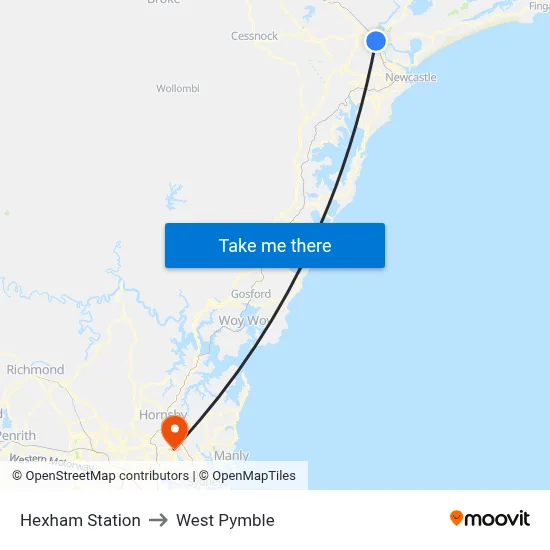 Hexham Station to West Pymble map