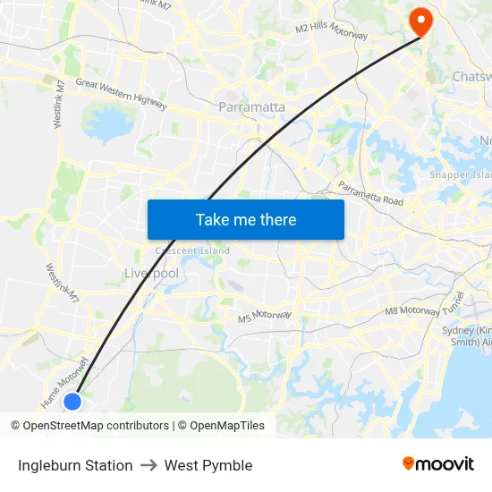 Ingleburn Station to West Pymble map