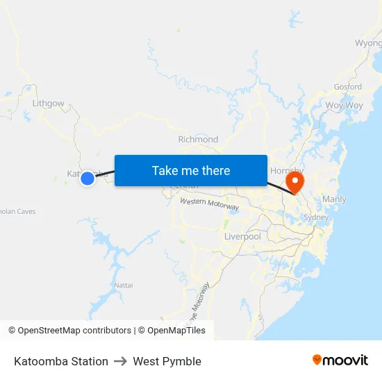 Katoomba Station to West Pymble map
