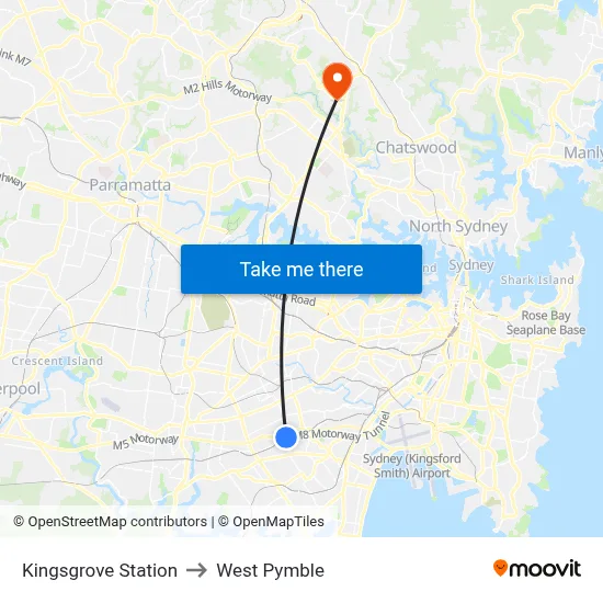 Kingsgrove Station to West Pymble map