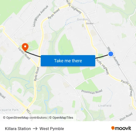 Killara Station to West Pymble map