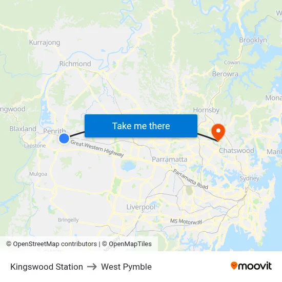 Kingswood Station to West Pymble map
