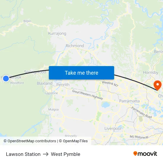 Lawson Station to West Pymble map