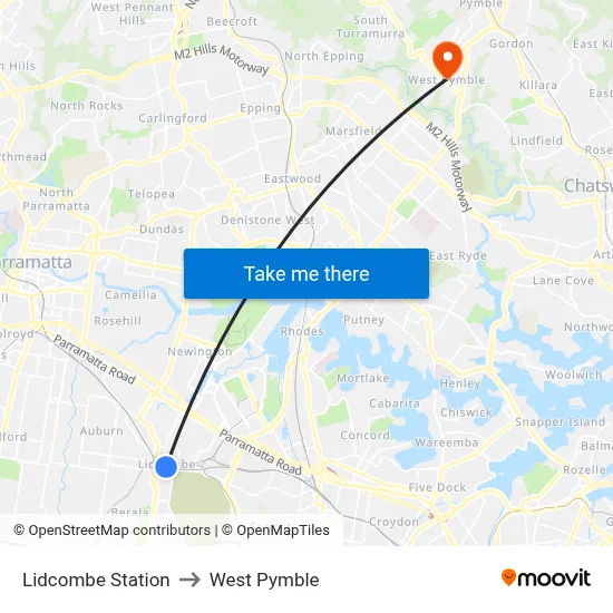Lidcombe Station to West Pymble map