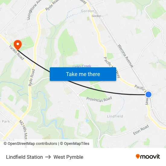 Lindfield Station to West Pymble map