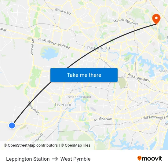Leppington Station to West Pymble map