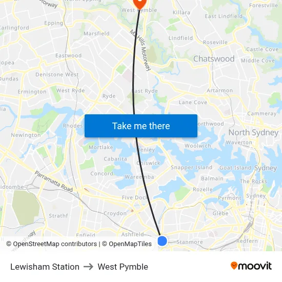 Lewisham Station to West Pymble map