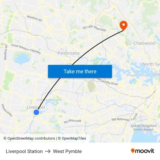 Liverpool Station to West Pymble map