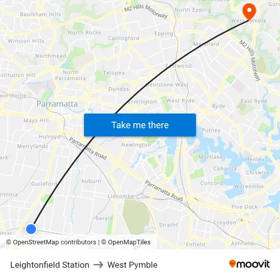 Leightonfield Station to West Pymble map