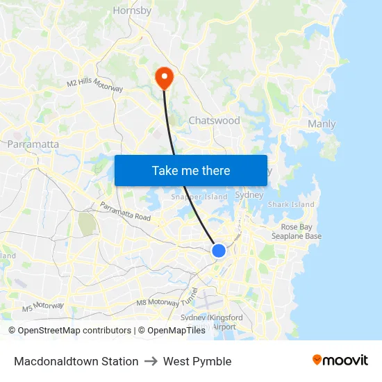 Macdonaldtown Station to West Pymble map