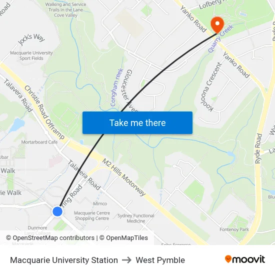 Macquarie University Station to West Pymble map