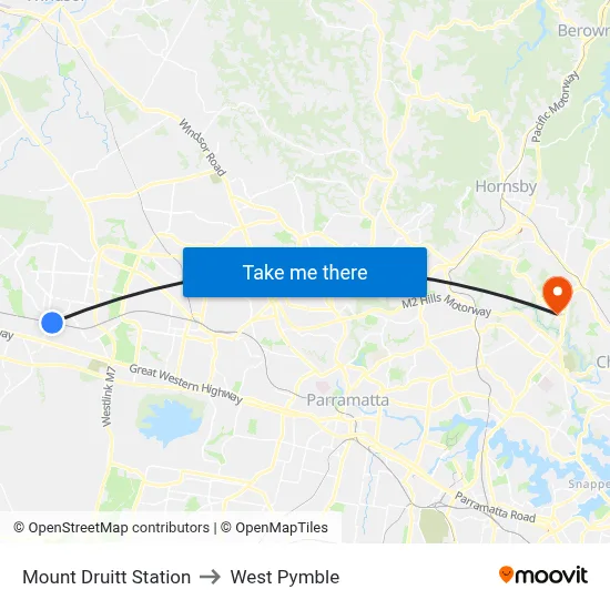 Mount Druitt Station to West Pymble map