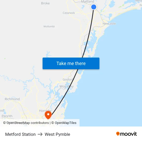 Metford Station to West Pymble map