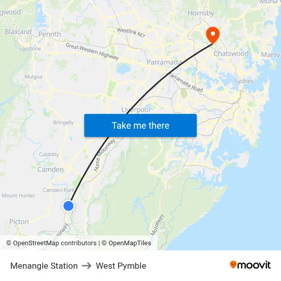 Menangle Station to West Pymble map