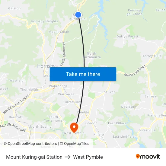 Mount Kuring-gai Station to West Pymble map