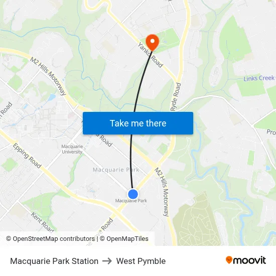 Macquarie Park Station to West Pymble map