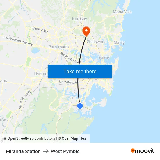 Miranda Station to West Pymble map
