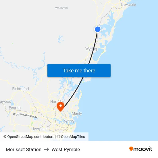 Morisset Station to West Pymble map