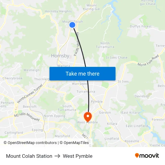 Mount Colah Station to West Pymble map