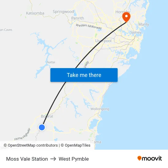 Moss Vale Station to West Pymble map