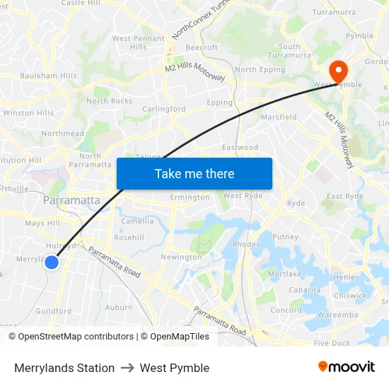 Merrylands Station to West Pymble map