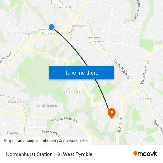Normanhurst Station to West Pymble map