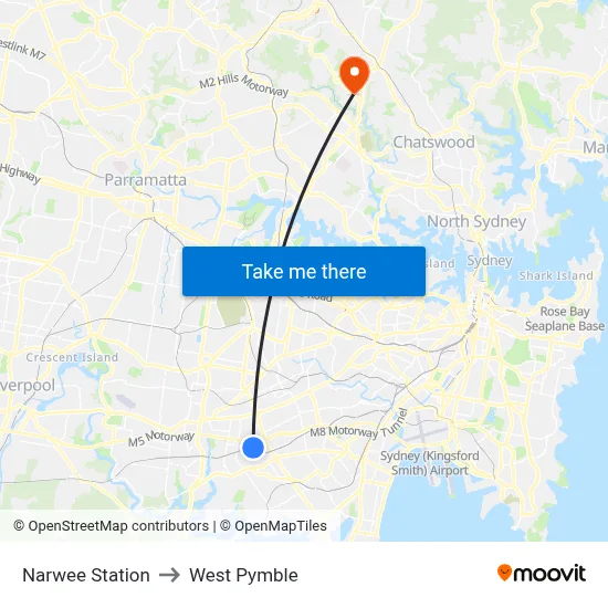 Narwee Station to West Pymble map