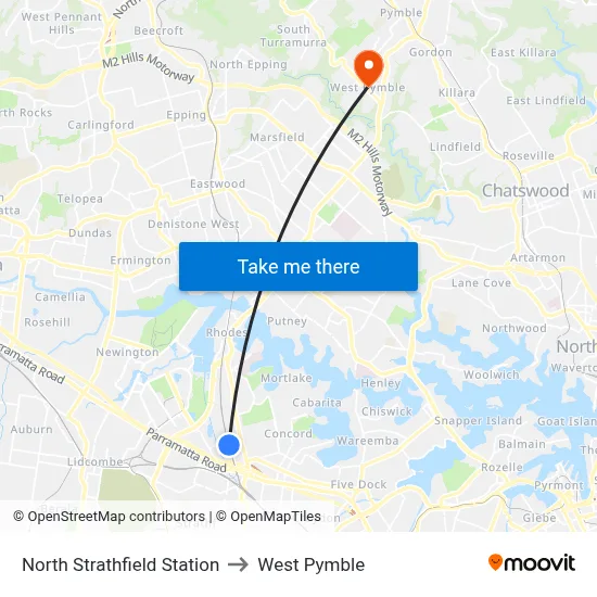 North Strathfield Station to West Pymble map