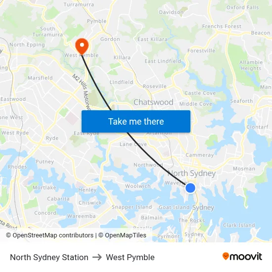 North Sydney Station to West Pymble map