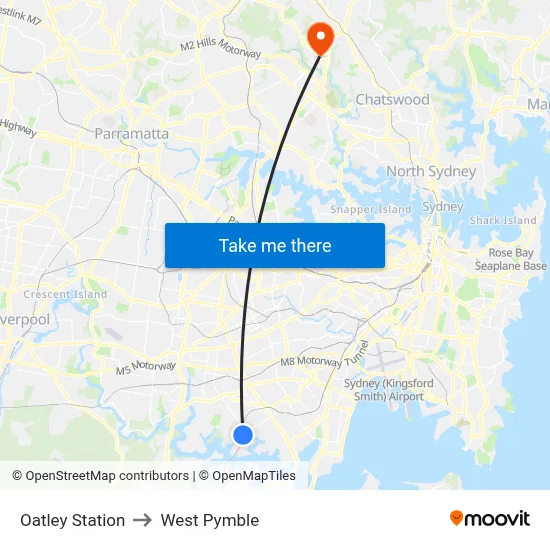 Oatley Station to West Pymble map