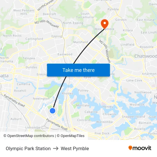 Olympic Park Station to West Pymble map