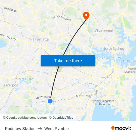 Padstow Station to West Pymble map