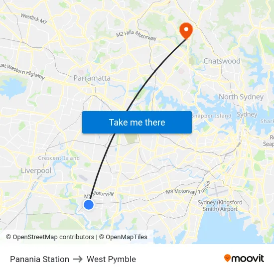Panania Station to West Pymble map