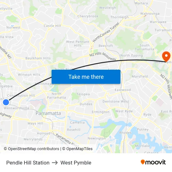 Pendle Hill Station to West Pymble map